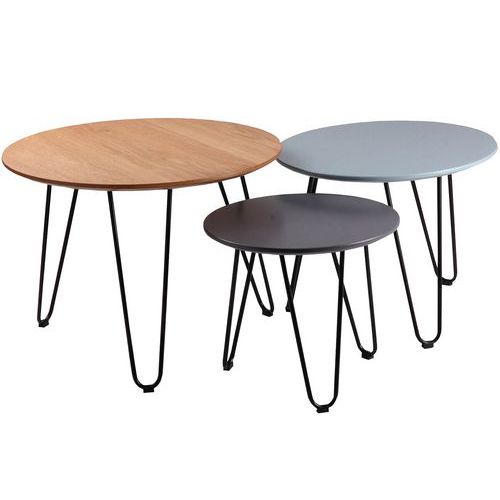 Lot De 3 Tables Gigognes Nero Ã˜ 60-50-40 Cm Chêne/bleu/gris