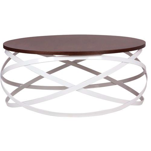 Table Basse Dario Ã˜ 80 Cm Plateau Noyer Pied Métal Blanc