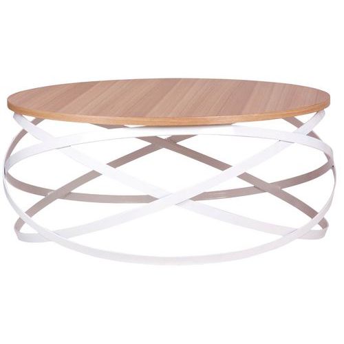 Table Basse Dario Ã˜ 80 Cm Plateau Chêne Pied Métal Blanc