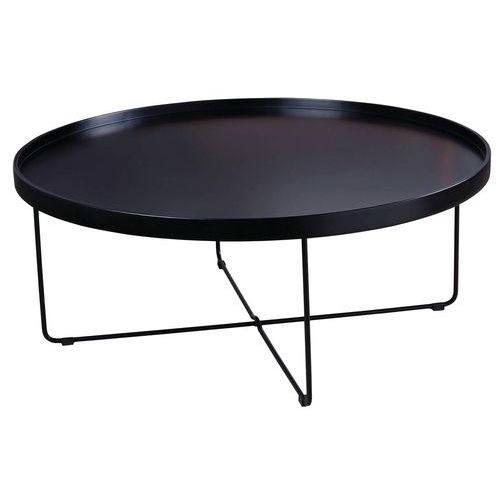 Table Basse Bruno Ã˜ 90 Cm Plateau Noir Pied Métal Noir
