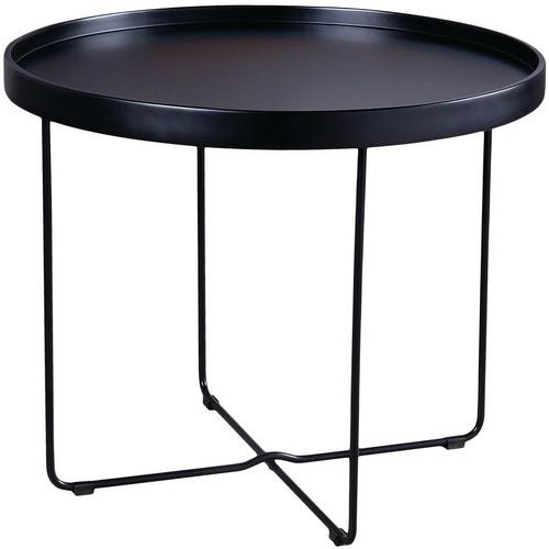 Table Basse Dave Ø 60 Cm Plateau Noir Pied Métal Noir