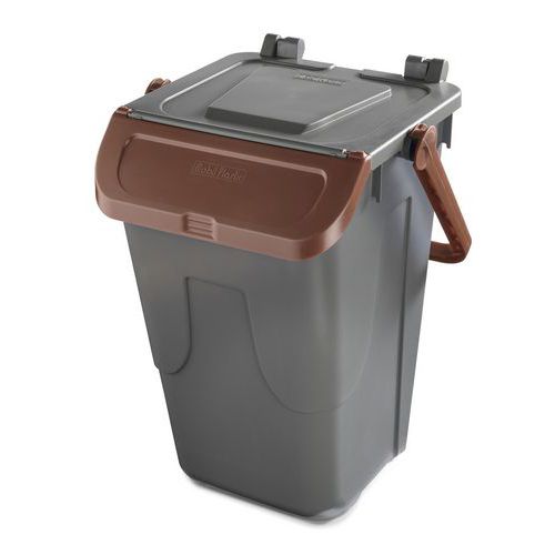 Mobil Plastic - Poubelle de recyclage plastique 35L marron - 42% recyclé - Ouverture basculante - Gris