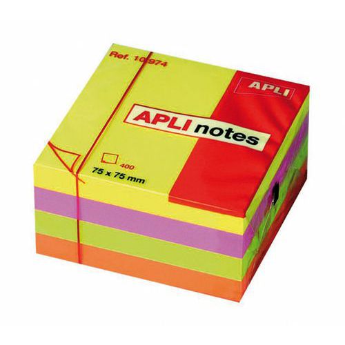 Cube 400 feuilles de notes repositionnables  75x75 mm couleurs fluo assorties thumbnail image 1
