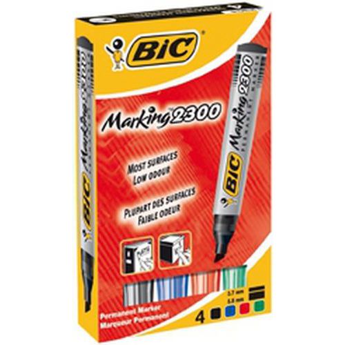 Pochette 4 Marqueurs Pointe Biseautée Bic Assortis