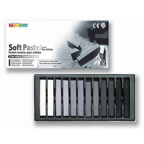 Boîte 12 pastels tendres Mungyo Camaieu de gris 66 mm thumbnail image 1