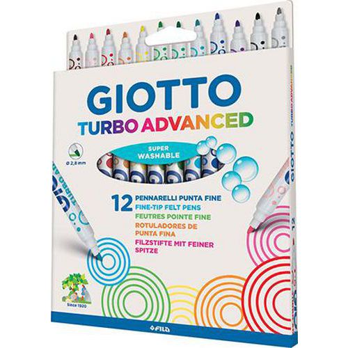 Etui 12 feutres couleur assortis Giotto Turbo Advanced pointe moyenne thumbnail image 1