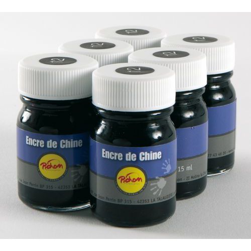 Set 6 flacons encre de chine noire (6 x 30 ml) pichon thumbnail image 1