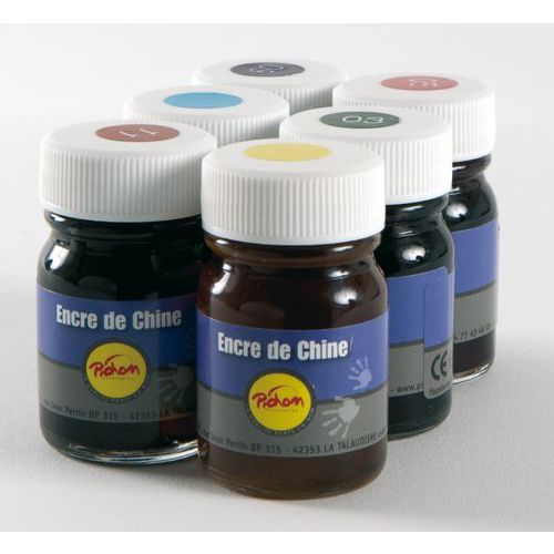 Set 6 flacons encre de chine couleurs assorties (6 x 30 ml) pichon thumbnail image 1