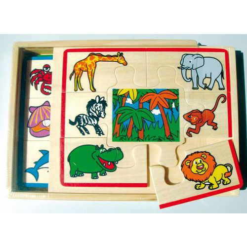 Coffret 4 puzzles bois - les animaux et leur milieu naturel thumbnail image 1