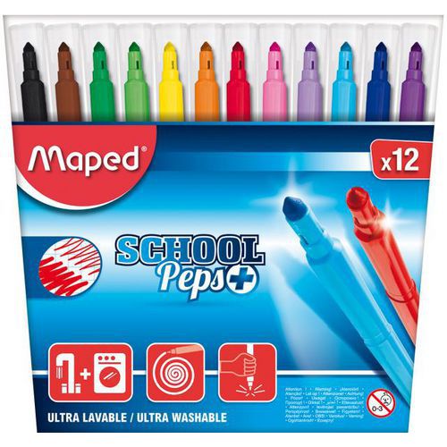 Pochette de 12 feutres de coloriage school'peps Maped couleurs assorties thumbnail image 1