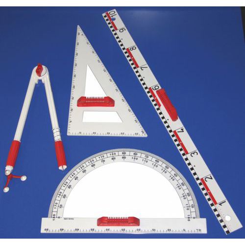 Ensemble plastique aimante comprenant : 1 règle 1 m, 1 équerre 60°,  1 rapporteur 180°, 1 compas 45 cm thumbnail image 1