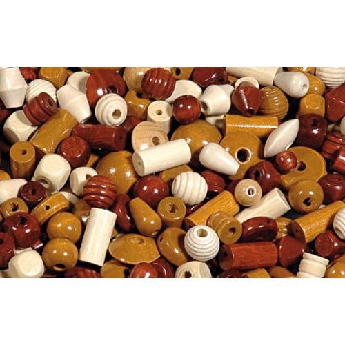 Sachet de 500 gr perles en bois foncé et naturel gros trous 4 mm + Lot de 5 fils velours offert thumbnail image 1
