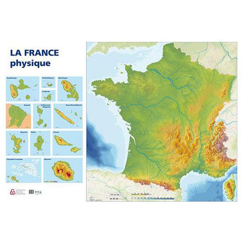 Carte murale muette France physique, recto seul thumbnail image 1