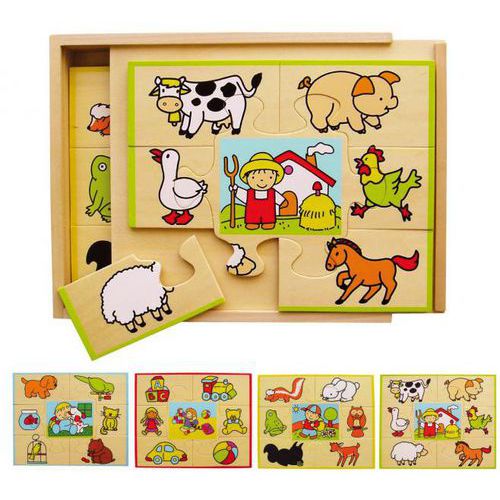 Coffret 4 puzzles bois : la ferme les animaux familiers les jouets la campagne thumbnail image 1