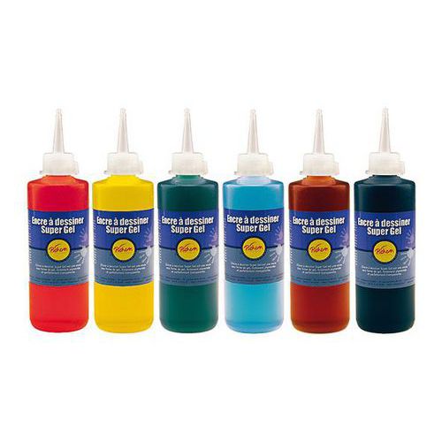 Lot de 6 flacons 200 ml encre à dessiner gel Pichon couleurs assorties thumbnail image 1