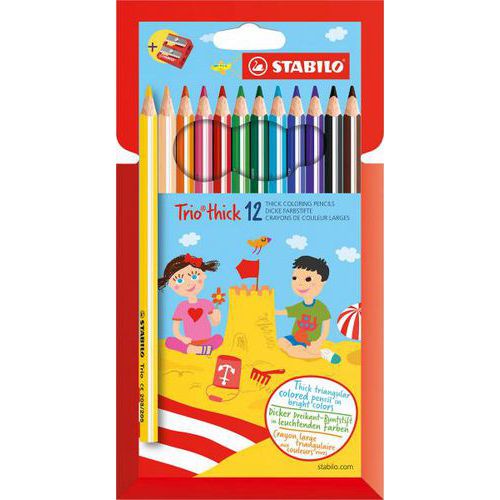 Etui 12 crayons couleurs gros module Trio Thick + 1 taille crayons offert thumbnail image 1