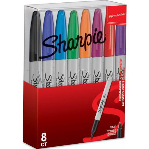 Pochette 8 Sharpie marqueurs permanents, pointe ogive 0.9 mm, assortiment de couleurs thumbnail image 1