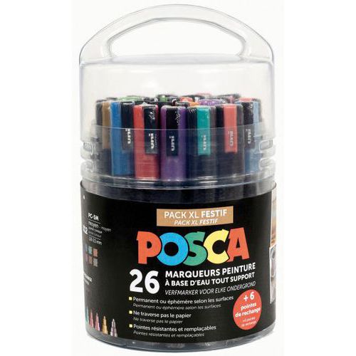 Seau 26 marqueurs peinture Posca couleurs festives et pointes assorties thumbnail image 1