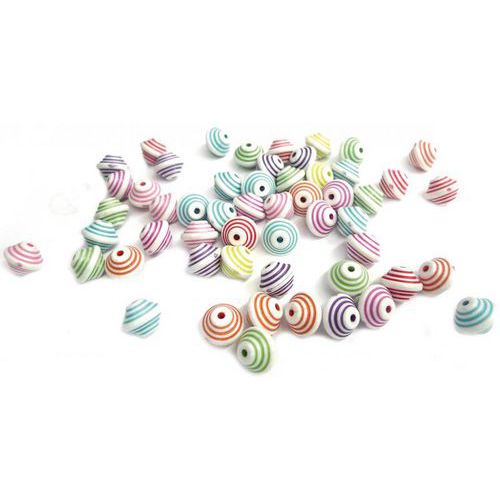 Bocal 180 (environ) perles toupies plastique multicolores à rayures thumbnail image 1