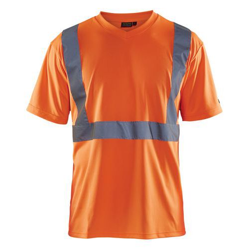 T-shirt Haute Visibilité Col V Orange Fluorescent Taille S