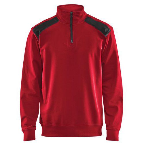 Sweat Col Camionneur Bicolore Rouge/noir Taille M
