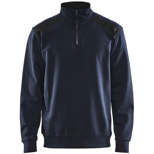 Sweat Col Camionneur Bicolore Marine Foncé/noir Taille Xl