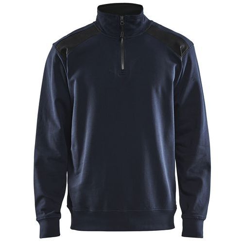 Sweat Col Camionneur Bicolore Marine Foncé/noir Taille Xs