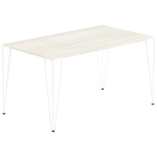 Table Réunion Lori 140 X 80 Cm Plateau Acacia Pied Blanc