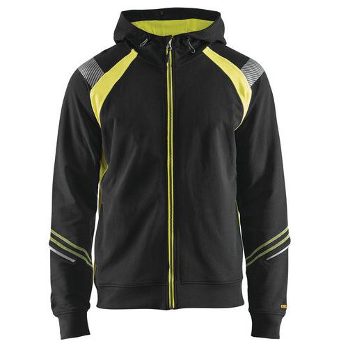 Sweat Zippé à Capuche Noir/jaune Fluorescent Taille L