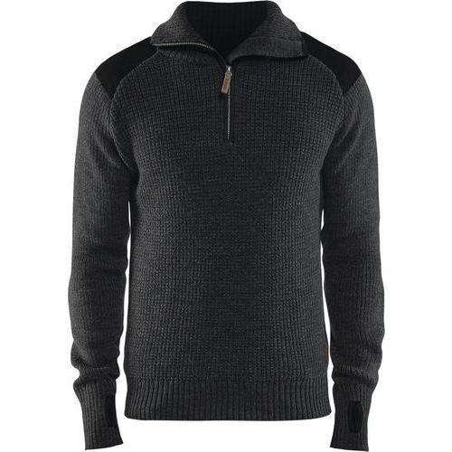 Sweat En Laine Col Zippé Gris Foncé/noir Taille S