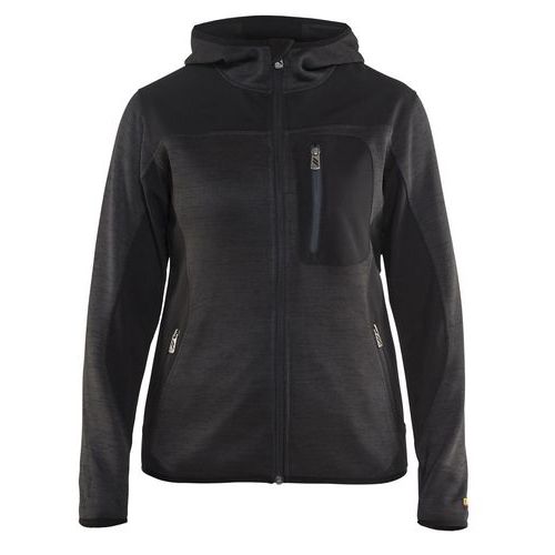 Veste tricotée à capuche femme jaune fluorescent/noir