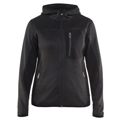 Veste tricotée à capuche femme jaune fluorescent/noir