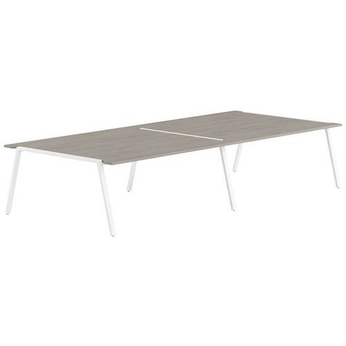 Table Réunion Gary 360 X 160 Cm Pied Blanc Plateau Chêne Gris
