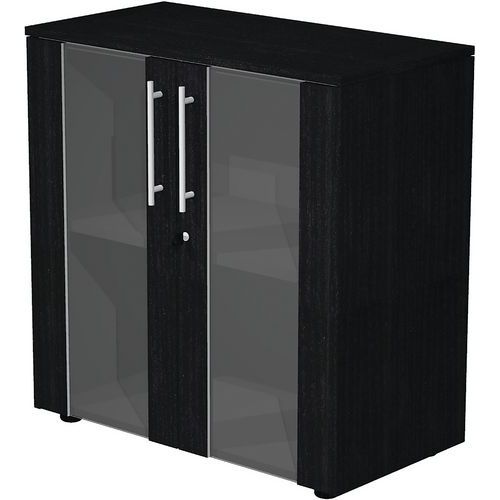 Armoire Basse à 2 Portes En Verre Fumé Royal - Noir