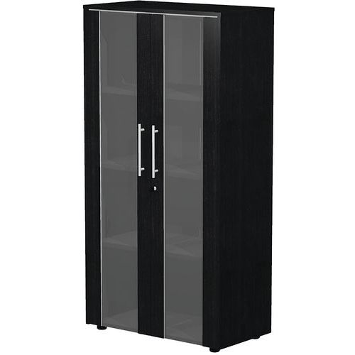 Armoire Haute 2 Portes En Verre Fumé à Serrure Royal - Noir