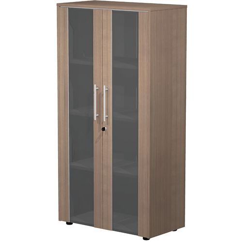 Armoire Haute 2 Portes En Verre Fumé à Serrure Royal - Noyer