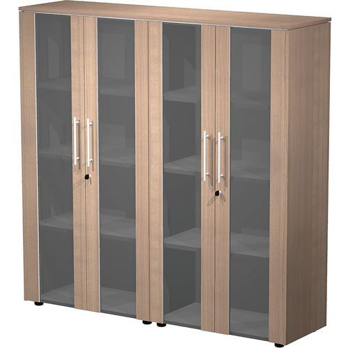 Armoire Haute Double à 4 Portes En Verre Fumé Royal - Noyer