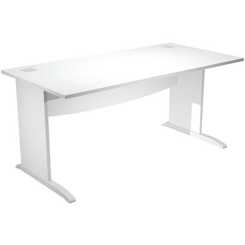 Bureau Droit Avec Pieds L En Bois Visual - 160 Cm - Blanc