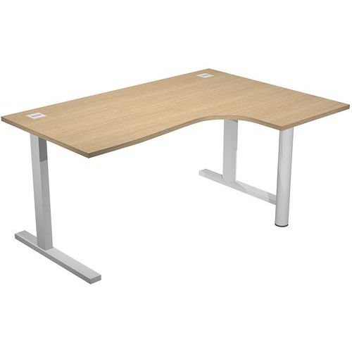 Bureau Compact 90° Droit Avec Pied L Métal - 160 Cm - Chêne