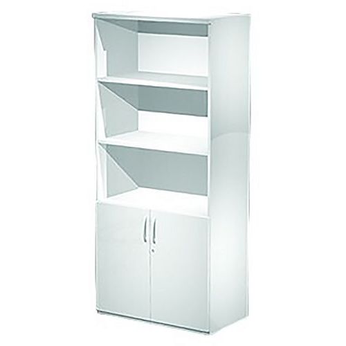 Armoire Haute Avec 2 Portes Basses à Serrure Visual - Blanc