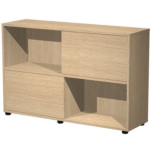 Bibliothèque Basse Portes Coulissantes Tetris Chêne - Chêne