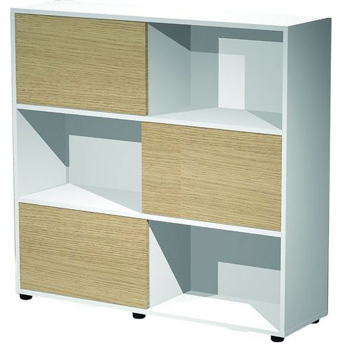 Bibliothèque Mi-haute Portes Coulissantes Tetris Blanc/chêne