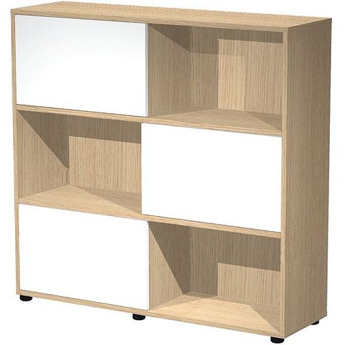 Bibliothèque Mi-haute Portes Coulissantes Tetris Chêne/blanc