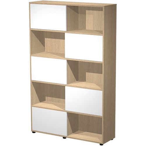 Bibliothèque Haute Portes Coulissantes Tetris Chêne - Blanc