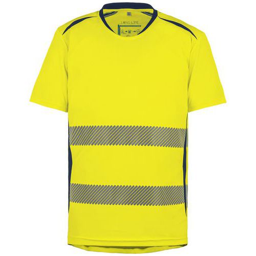 Tee Shirt Long Life Jaune/marine Manches Courtes M