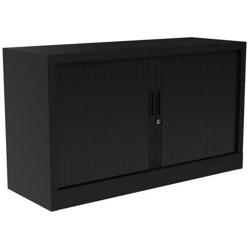 Robberechts - Armoire basse à rideaux Anthracite - 120x69x46 cm - Plateau chêne - Charge 72kg/tablette - Livrée montée