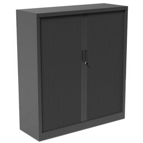 Robberechts - Armoire basse à rideaux Anthracite - H135xL120cm - Plateau Chêne - Charge 72kg/tablette - Livrée montée