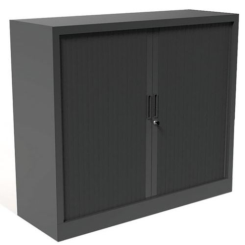 Robberechts - Armoire basse à rideaux Anthracite - Plateau Chêne - 102x120x46 cm - Charge 72kg/tablette - Éco-responsable