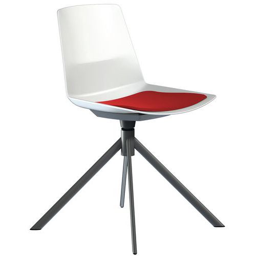 Chaise Clue Pied Pivotant Métal Gris Coussin Rouge