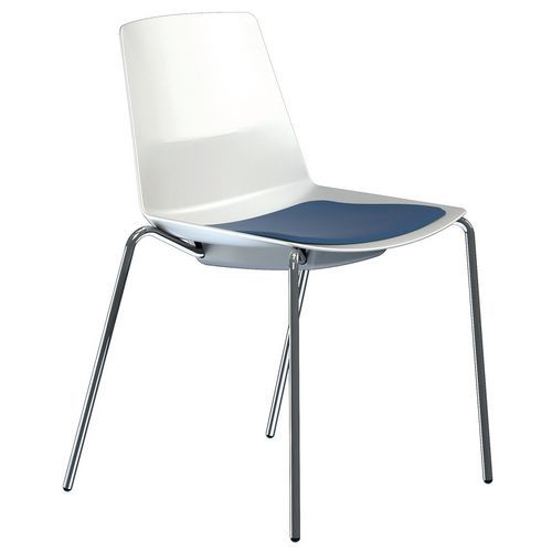 Chaise Clue Structure Chromée Coque Blanche Coussin Bleu